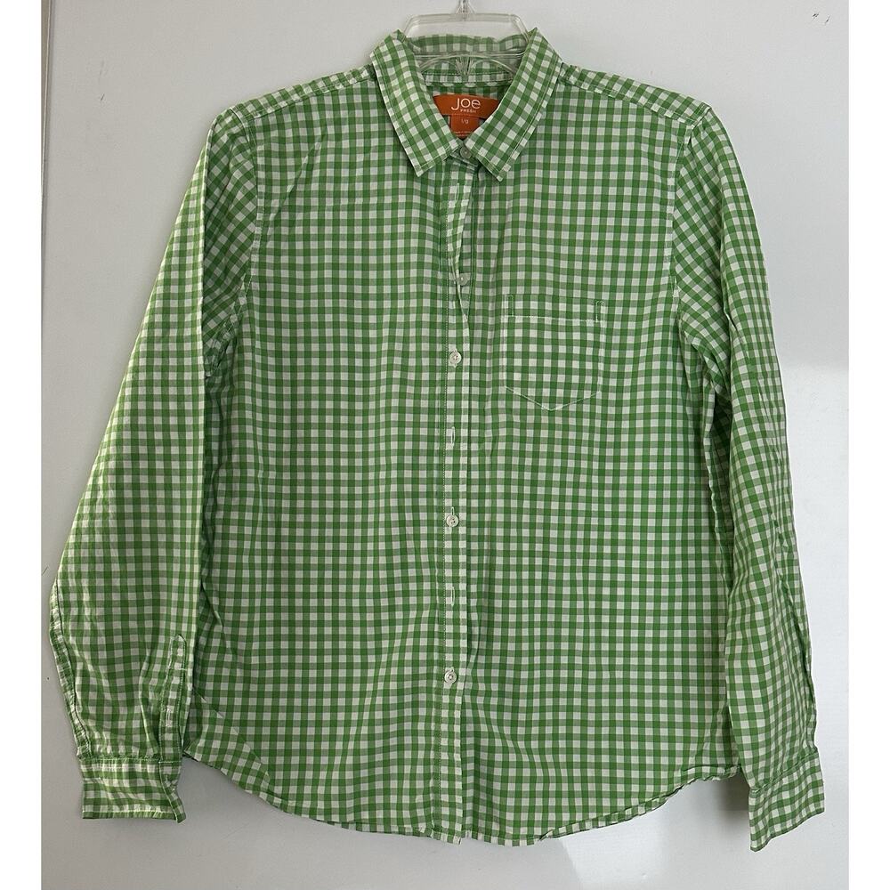 Joe Fresh Mens Long Sleeve Green White Plaid Shirt Size Large Easter Spring